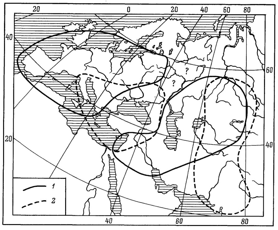 Рисунок 96. Популяции лысух Европы и Западной Азии (по: Блум, Лицбарский, 1982)