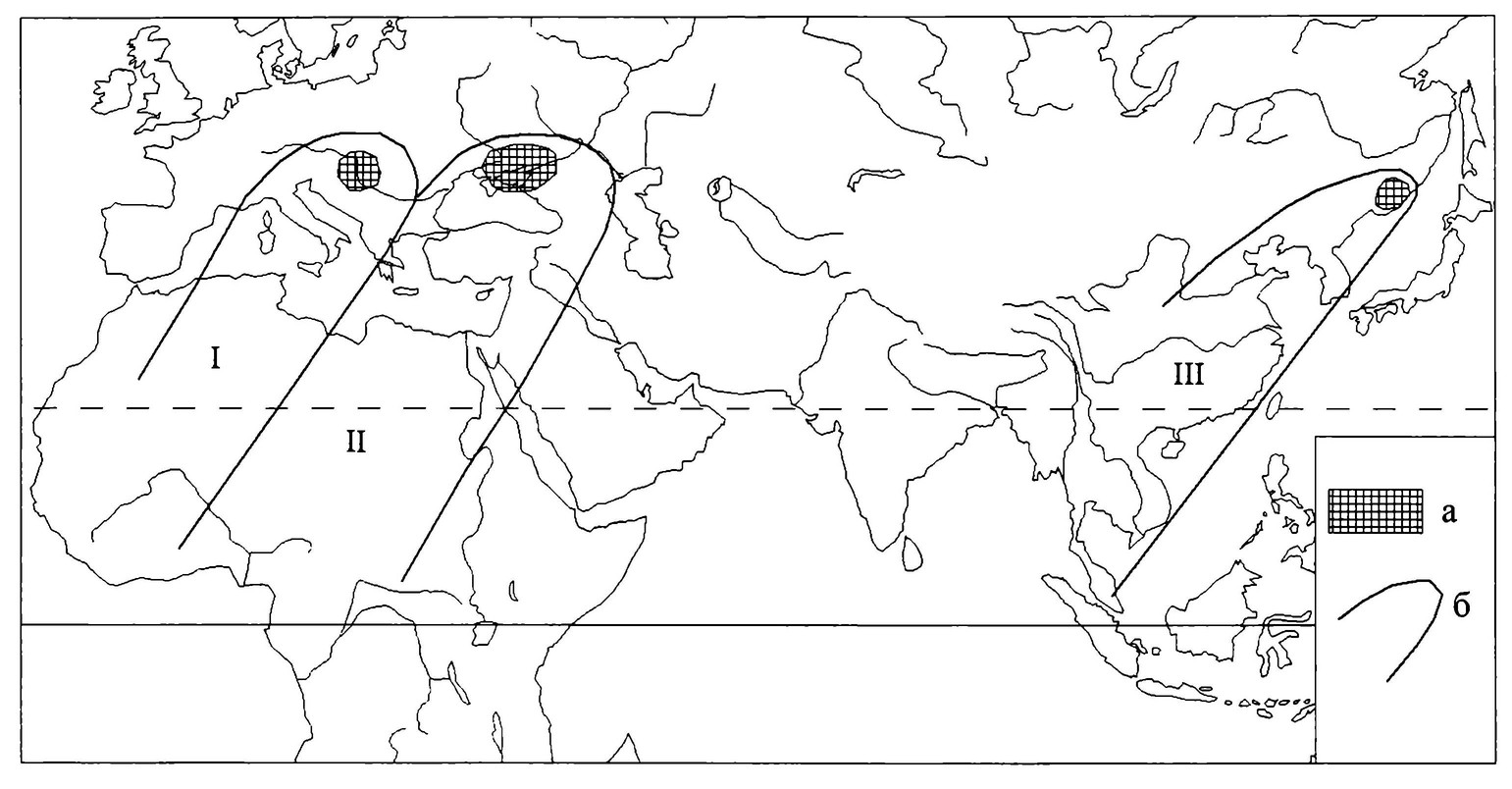 Рисунок 74. Миграции рыжих цапель, установленные путём кольцевания (по: Поливанов, 1978; Сапетин, 1978, с дополнениями по материалам Центра кольцевания РАН до 2004 г.):