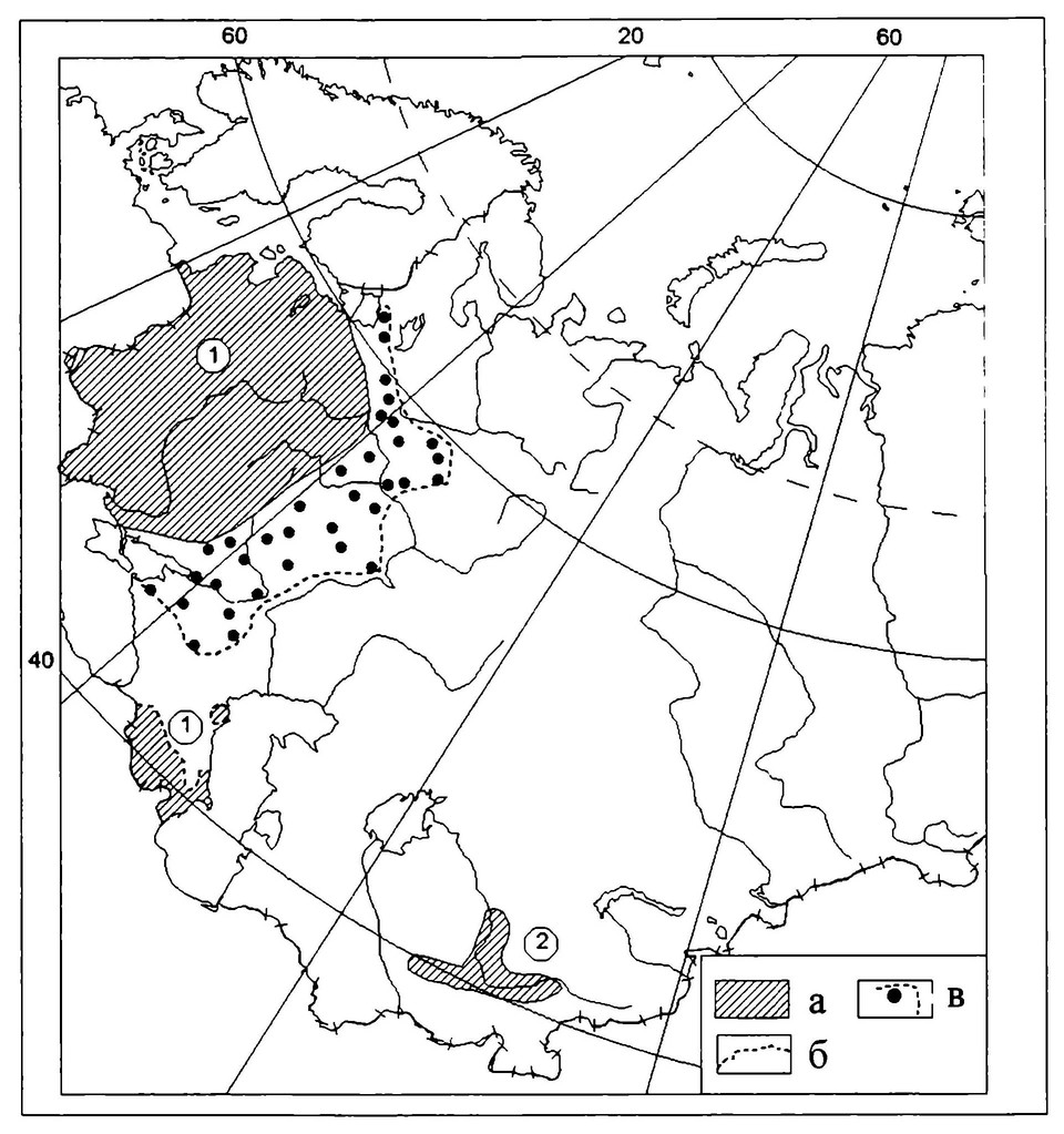 Рисунок 79. Ареал белого аиста в Вост. Европе и Сев. Азии: